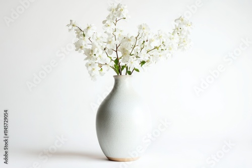 Wallpaper Mural White flowers in a light gray ceramic vase on a white background. Torontodigital.ca