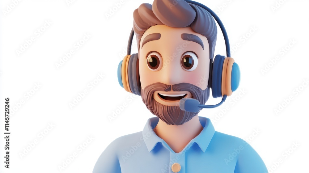 Smiling 3D Cartoon Customer Service Man with Headset Smiling 3D Cartoon Customer Service Man with Headset
