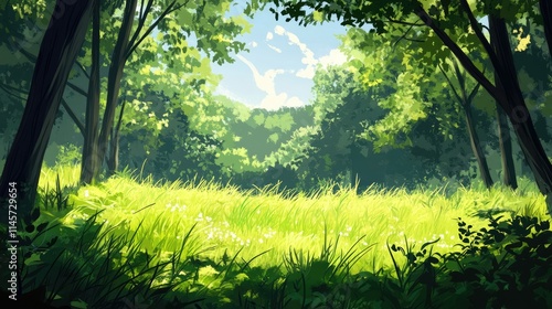 Wallpaper Mural Lush green grass in a vibrant forest meadow under bright sunlight showcasing nature's tranquility and beauty Torontodigital.ca