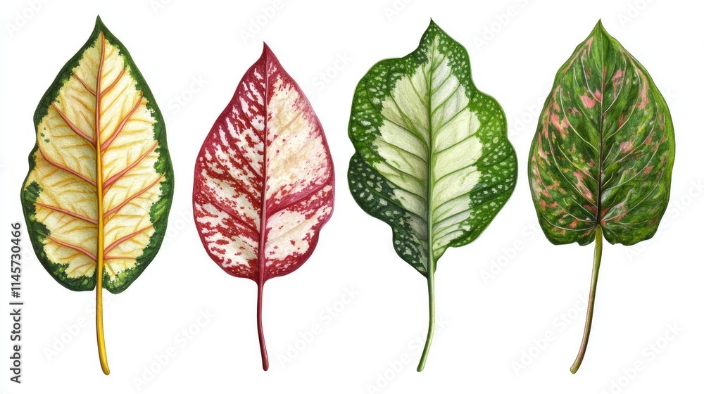 Obraz premium Exquisite collection of tropical plant leaves showcasing vibrant colors and diverse patterns for botanical and nature designs