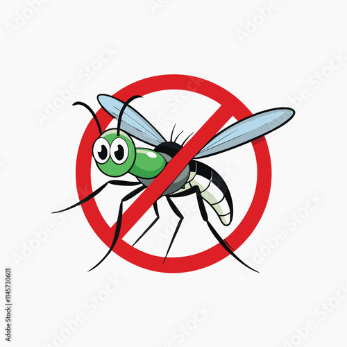 Anti mosquito sign with a realistic mosquito. Mosquito silhouette. Sign anti-Mosquito isolated on white background.