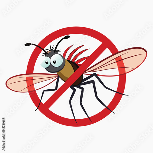 Anti mosquito sign with a realistic mosquito. Mosquito silhouette. Sign anti-Mosquito isolated on white background.