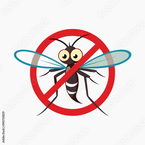 Anti mosquito sign with a realistic mosquito. Mosquito silhouette. Sign anti-Mosquito isolated on white background.
