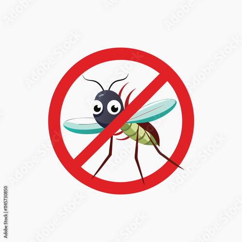Prohibition prohibit Red stop sign icon. Cross line. Mosquito. Kawaii cute cartoon funny baby character. Insect collection. White background.