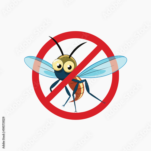 Prohibition prohibit Red stop sign icon. Cross line. Mosquito. Kawaii cute cartoon funny baby character. Insect collection. White background.