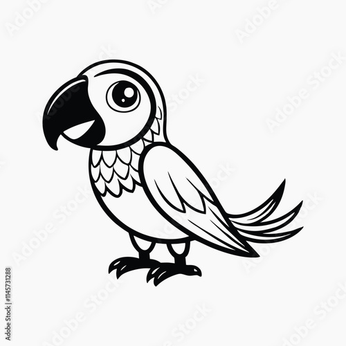 Set of macaw, ara parrot sitting on tree branch, exotic tropical bird, cartoon vector illustration isolated on white background.