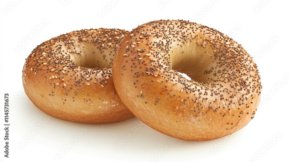 Bagels topped with everything seasoning displayed on a clean background showcasing their delicious texture and flavor. Bagels topped with everything seasoning displayed on a clean background showcasing their delicious texture and flavor.