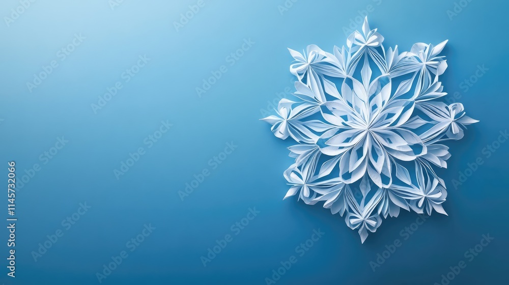 Blue winter wallpaper featuring a handmade snowflake design with ample empty space for adding custom text or festive messages Blue winter wallpaper featuring a handmade snowflake design with ample empty space for adding custom text or festive messages