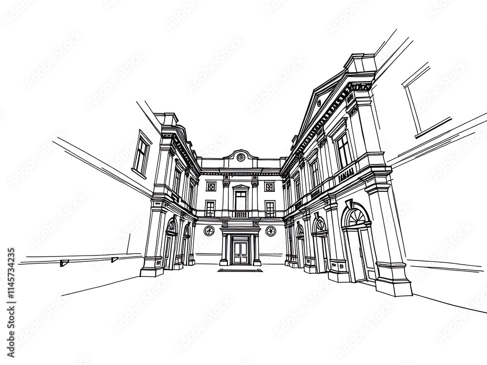 Fototapeta premium Elegant Palace Sketch: Detailed Architectural Illustration. AI Generated