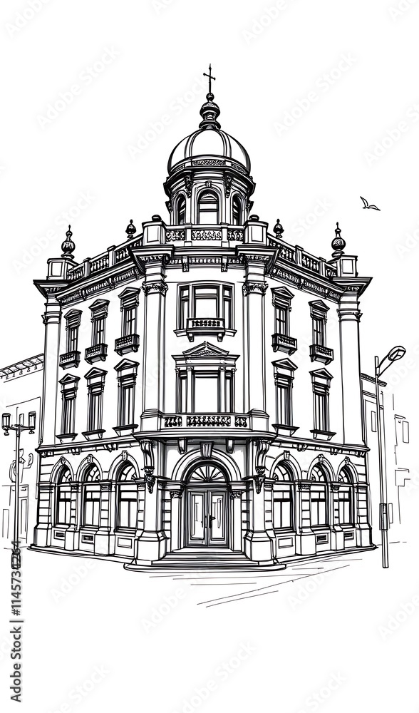 Elegant Hand-Drawn Sketch: Historic Building Illustration. AI Generated Elegant Hand-Drawn Sketch: Historic Building Illustration. AI Generated