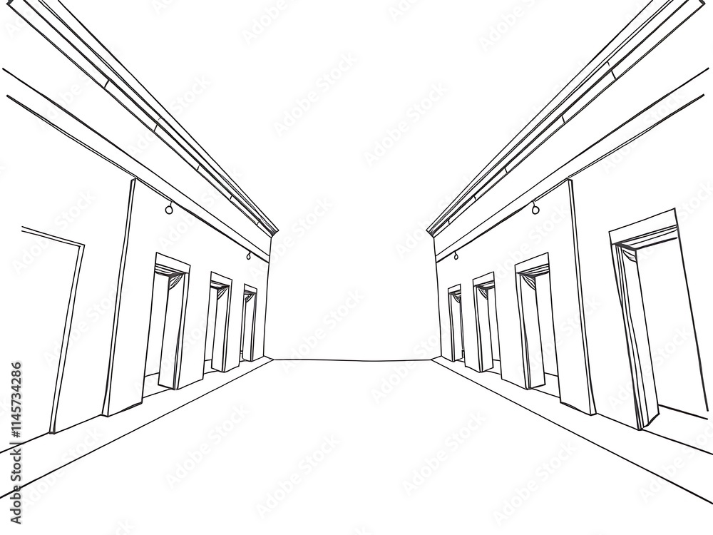 Fototapeta premium Clean Line Drawing: Empty Street Perspective. AI Generated