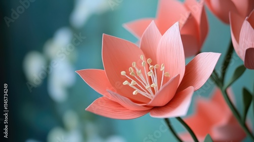 Handcrafted paper flowers in soft coral tones for elegant home decoration and creative floral design