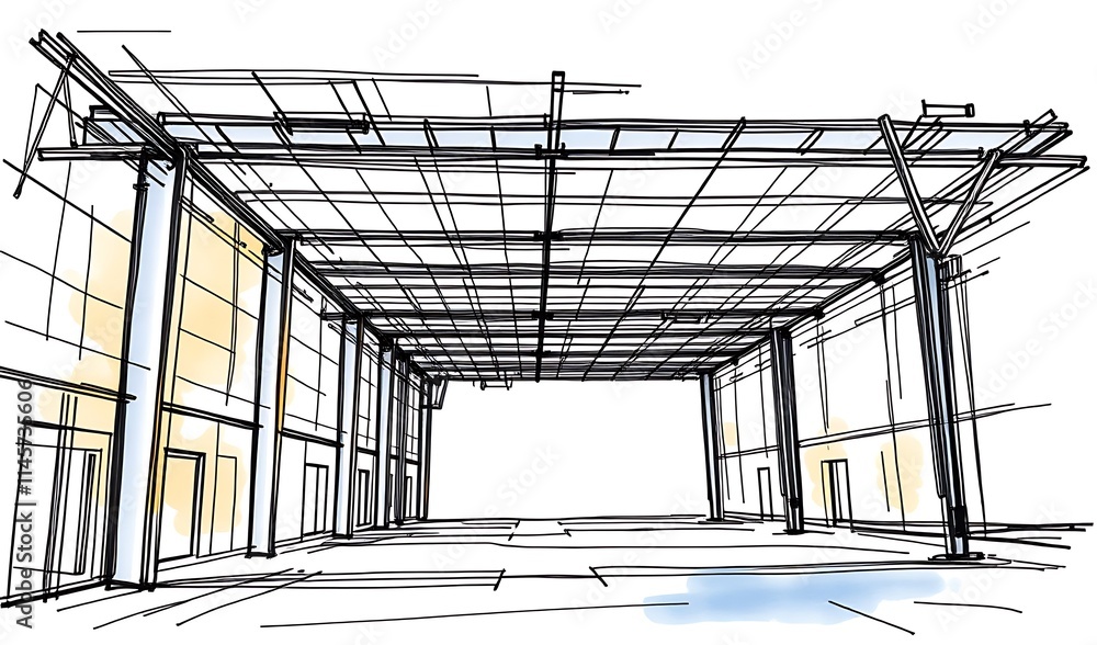 Fototapeta premium Hand-Drawn Sketch: Modern Building Structure Design. AI Generated