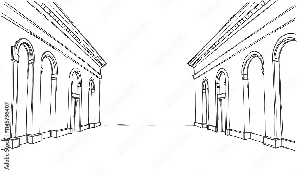 Fototapeta premium Elegant Hand-Drawn Sketch: Classic Building Perspective. AI Generated
