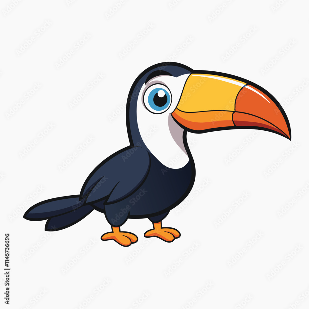 Fototapeta premium Cute parrot in flat style isolated on white background. A graceful bird from a tropical country and an exotic