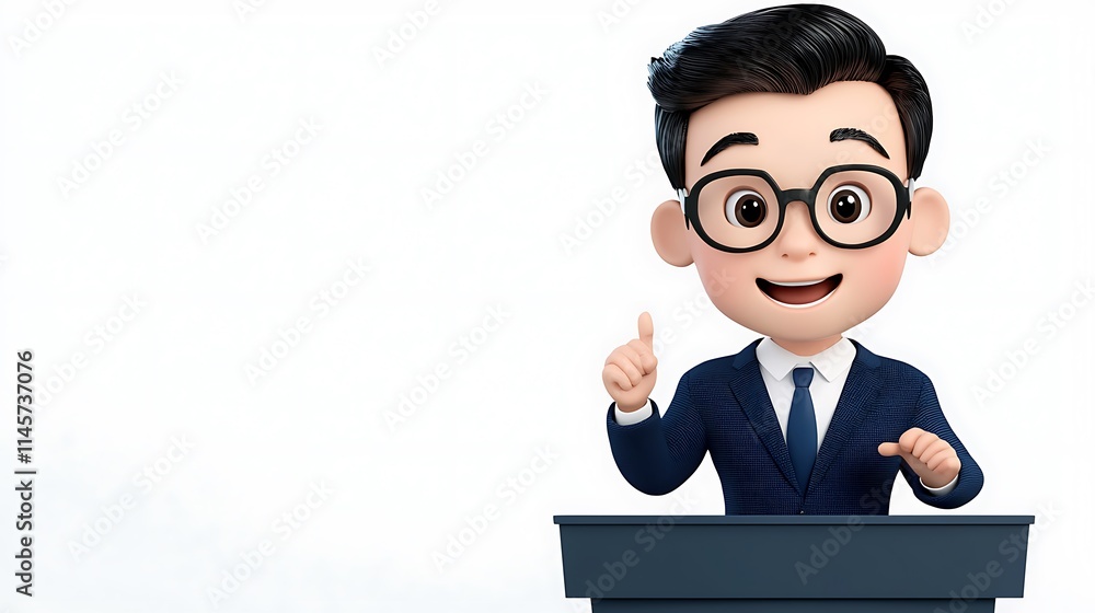 3D Cartoon Businessman Giving Speech Presentation Podium Idea Success 3D Cartoon Businessman Giving Speech Presentation Podium Idea Success