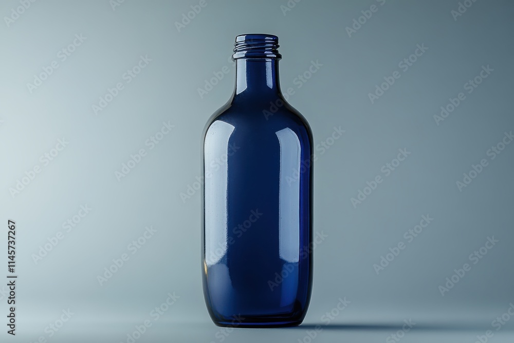A Stunning Blue Glass Bottle on a Grey Background Perfect for Modern Decor and Product Photography A Stunning Blue Glass Bottle on a Grey Background Perfect for Modern Decor and Product Photography