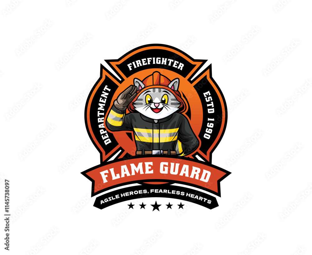 Fototapeta premium Cat Firefighter Mascot Logo