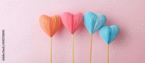 Children's DIY Craft Project Using Paper Hearts and Wooden Sticks for Creative Balloon Construction photo