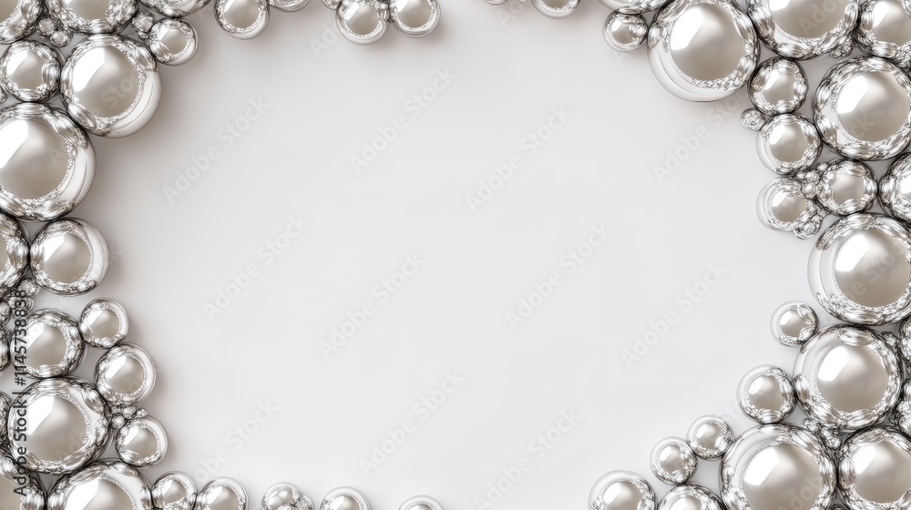 Silver ball frame design with glossy spheres on a clean white background for elegant and modern decor concepts. Silver ball frame design with glossy spheres on a clean white background for elegant and modern decor concepts.