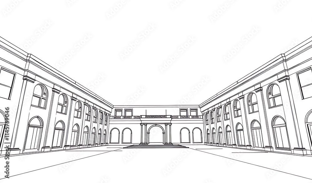Elegant Palace Blueprint: Clean Line Architectural Illustration. AI Generated Elegant Palace Blueprint: Clean Line Architectural Illustration. AI Generated