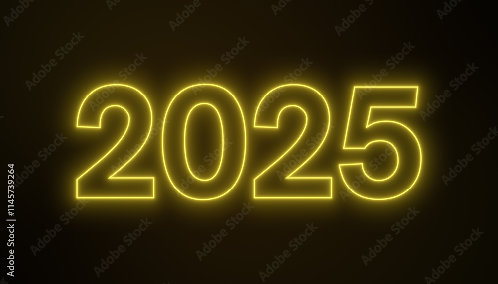 Illustration of abstract neon lights with the numbers 2025 in yellow over dark background - represents the new year - vacation concept. Illustration of abstract neon lights with the numbers 2025 in yellow over dark background - represents the new year - vacation concept.