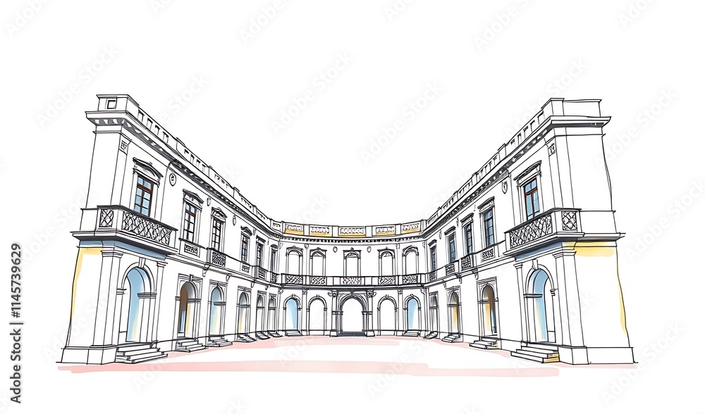 Elegant Hand-Drawn Sketch: Curving Palace Illustration. AI Generated Elegant Hand-Drawn Sketch: Curving Palace Illustration. AI Generated