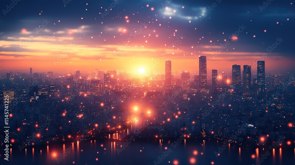 Obraz premium City lights at night create an abstract representation of internet connectivity, technology, and urban communication.