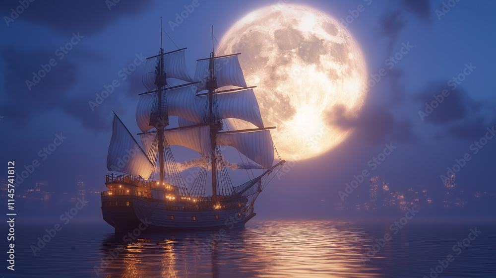 A sailing boat moving in ocean. A sailing boat moving in ocean.