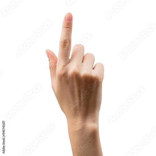 Index finger reaching to touch, indicate action, isolated on white background, cut out.