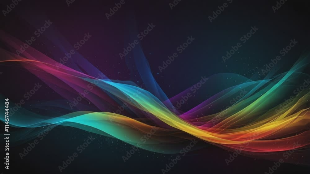 Vibrant Rainbow Waves Abstract Art: Dark Background, Glowing Hues Vibrant Rainbow Waves Abstract Art: Dark Background, Glowing Hues