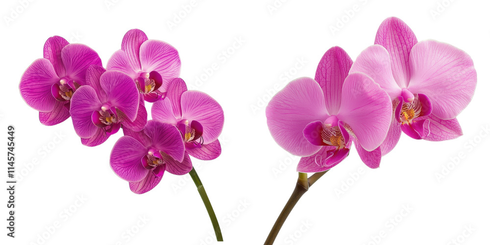 Obraz premium Vibrant pink orchids with glossy petals, showcasing natural beauty and elegance