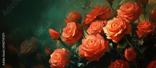 Wallpaper Mural Vibrant orange roses with hints of red beautifully arranged in a lush bouquet against a soft green backdrop Torontodigital.ca