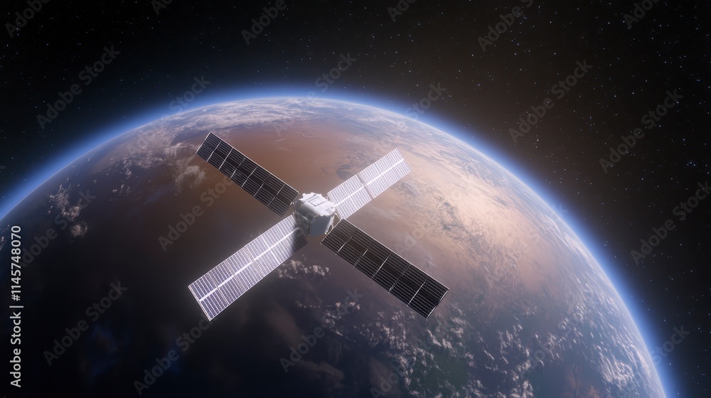 Obraz premium A spacecraft or satellite orbits a colorful planet, showcasing a stunning view of Earth from space.