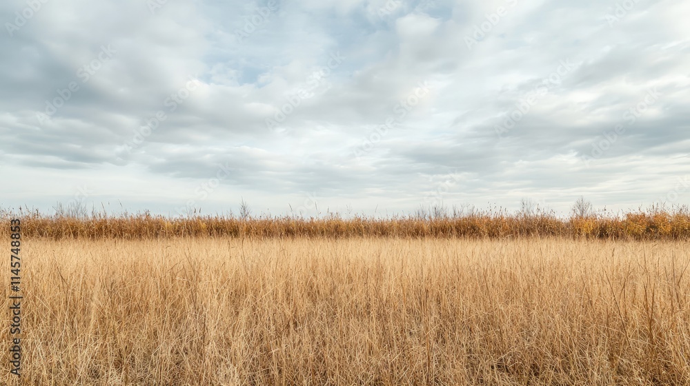 Golden reeds field under cloudy sky. Golden reeds field under cloudy sky.