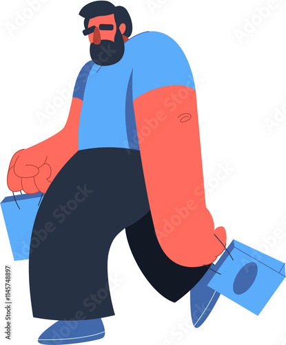 Hand-drawn fat bearded guy illustration. Obesity cartoon character in flat vector style.
