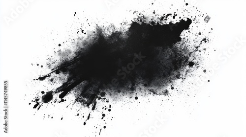 Grunge black ink splatter on white background for artistic and design applications