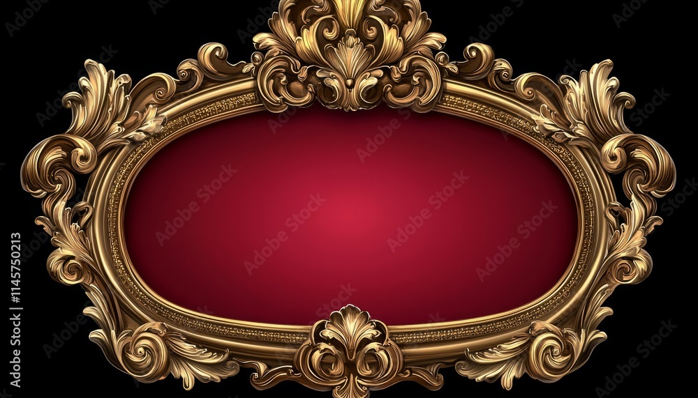 Ornate Gold Frame with Red Background Oval Design Ornate Gold Frame with Red Background Oval Design