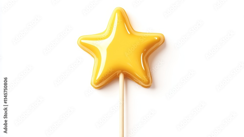 Star-shaped yellow doodle candy lollipop on white. Vector illustration for kids events. Star-shaped yellow doodle candy lollipop on white. Vector illustration for kids events.