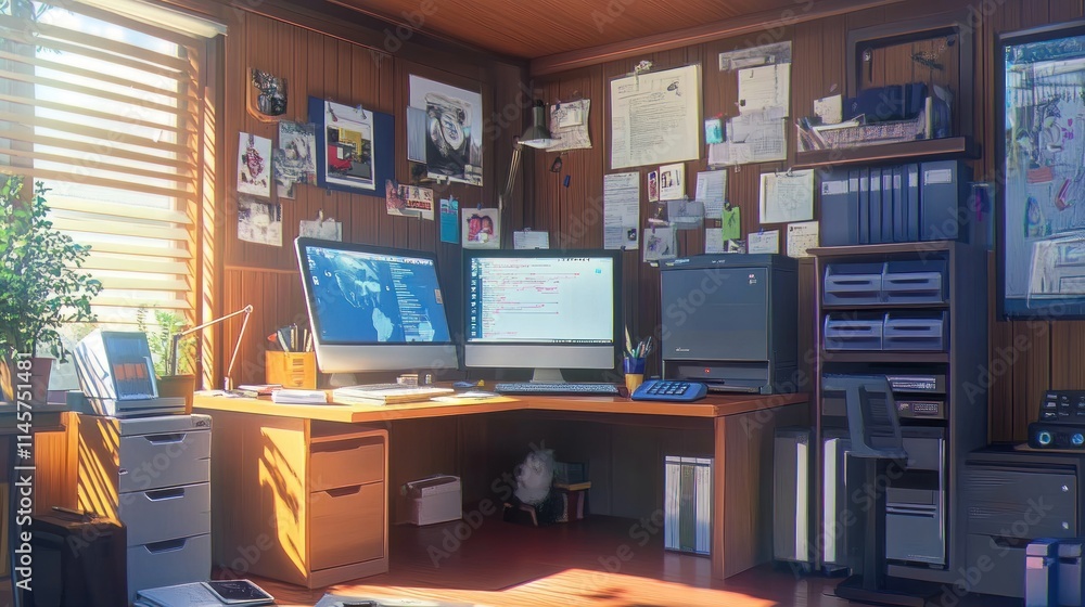 Sunlit Coder's Haven: A Digital Artist's Cozy Workspace Sunlit Coder's Haven: A Digital Artist's Cozy Workspace