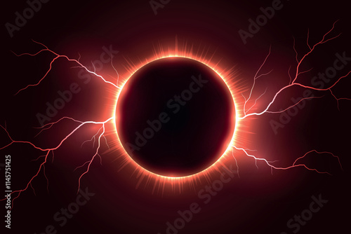 Fiery Solar Eclipse with Radiant Red Lightning