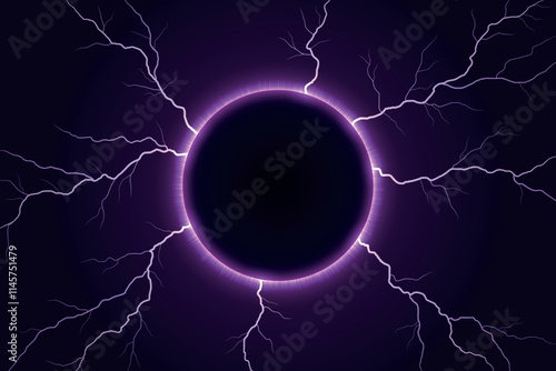 Electric Solar Eclipse with Purple Lightning Bolts