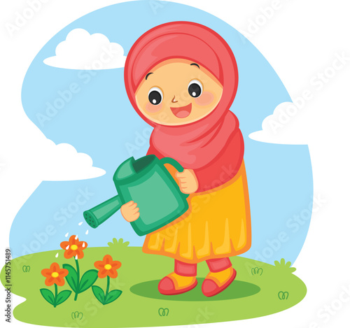 Cute girl watering the plants