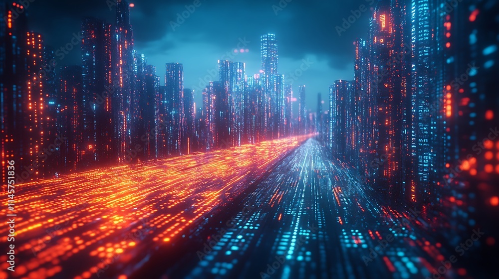 Futuristic Cityscape Illuminated With Vivid Neon Lights Futuristic Cityscape Illuminated With Vivid Neon Lights