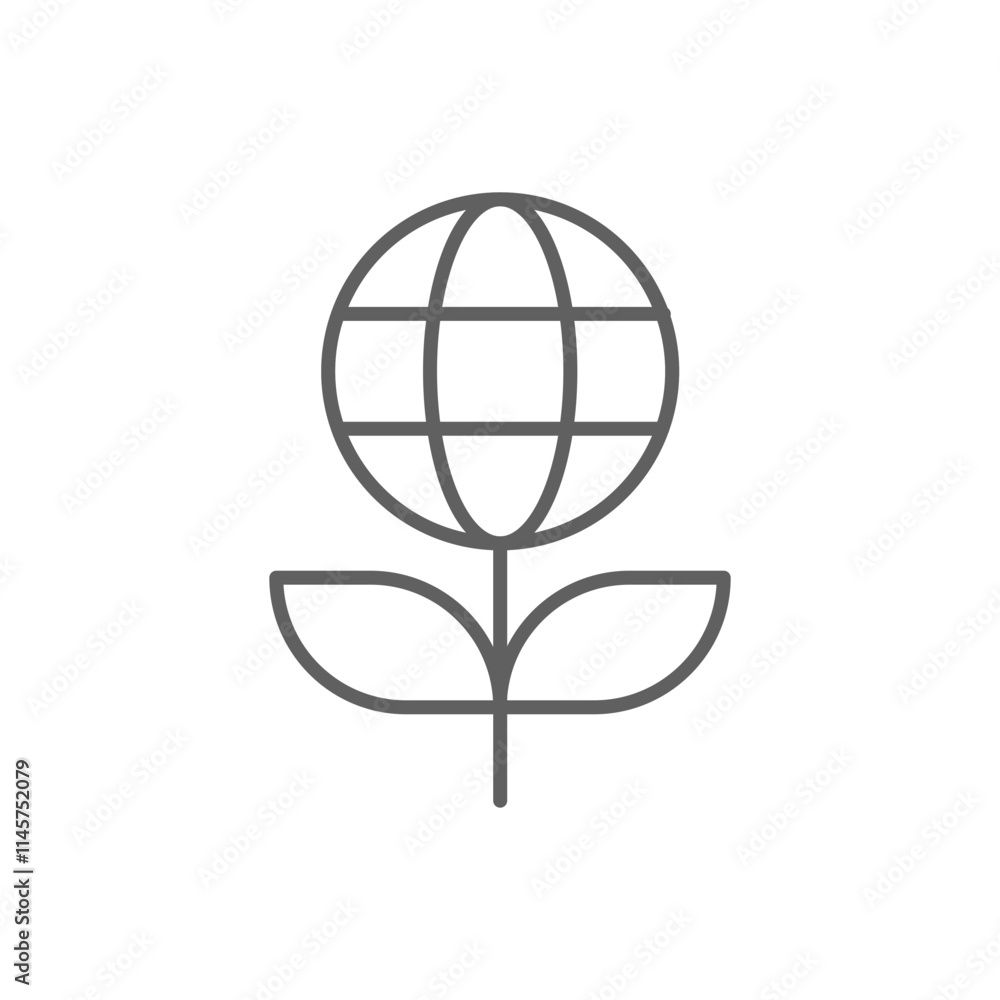 Sprout and world globe icon. Simple outline style. Planet plant leaf bio eco, green, global, protect, save nature, environment concept. Thin line symbol. Vector illustration isolated. Editable stroke. Sprout and world globe icon. Simple outline style. Planet plant leaf bio eco, green, global, protect, save nature, environment concept. Thin line symbol. Vector illustration isolated. Editable stroke.