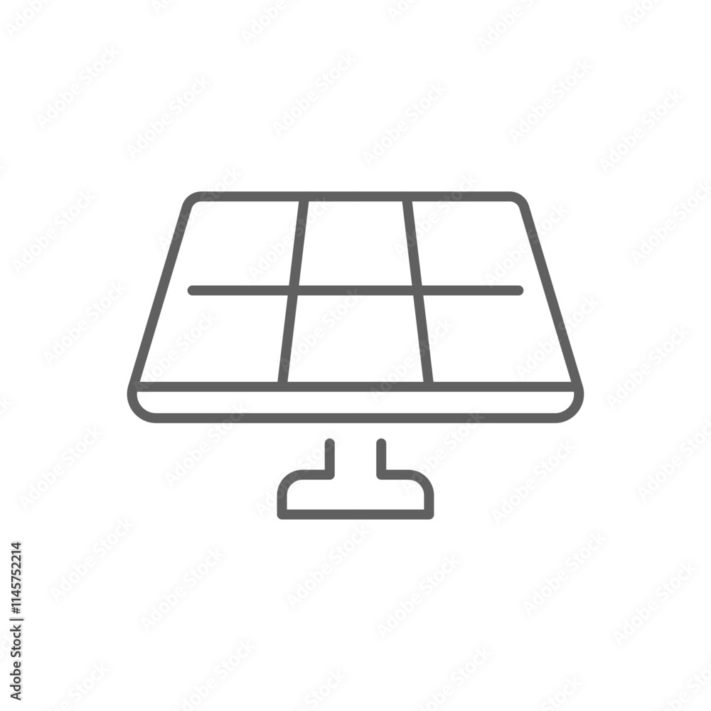 Solar panel icon. Simple outline style. Solar power, sun, renewable energy, cell, heat, light, battery, electric, technology concept. Thin line symbol. Vector illustration isolated. Editable stroke. Solar panel icon. Simple outline style. Solar power, sun, renewable energy, cell, heat, light, battery, electric, technology concept. Thin line symbol. Vector illustration isolated. Editable stroke.