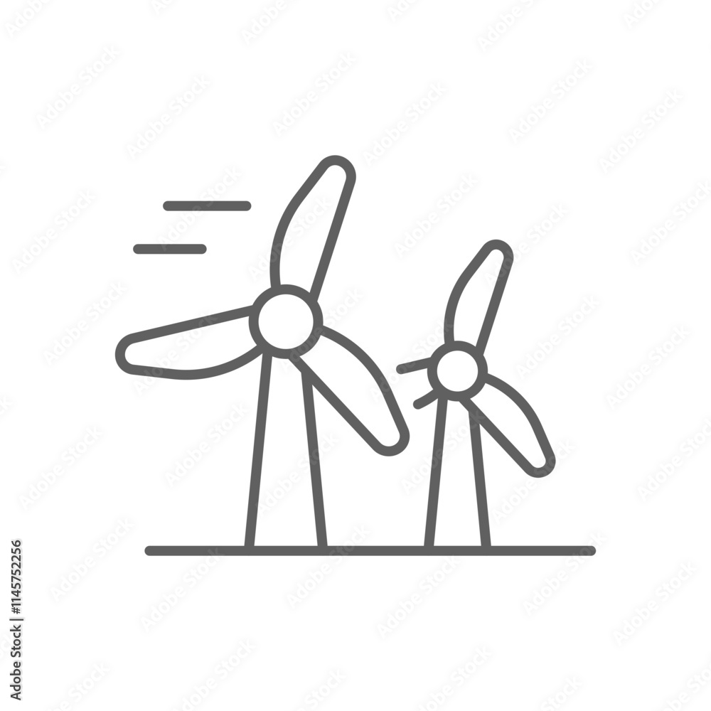 Wind turbine icon. Simple outline style. Windmill, wind power, working from power of wind, energy converter, renewable energy concept. Thin line symbol. Vector illustration isolated. Editable stroke.