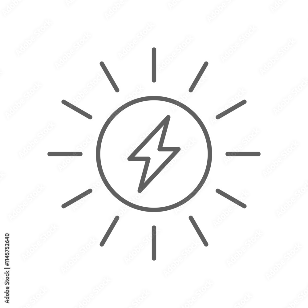 Solar power icon. Simple outline style. Energy, sun and lightning, electric, nature, innovation, sustainability, environment concept. Thin line symbol. Vector illustration isolated. Editable stroke. Solar power icon. Simple outline style. Energy, sun and lightning, electric, nature, innovation, sustainability, environment concept. Thin line symbol. Vector illustration isolated. Editable stroke.