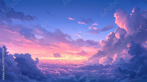 Vibrant pastel clouds against a serene sky at sunset creating a tranquil and picturesque evening atmosphere photo