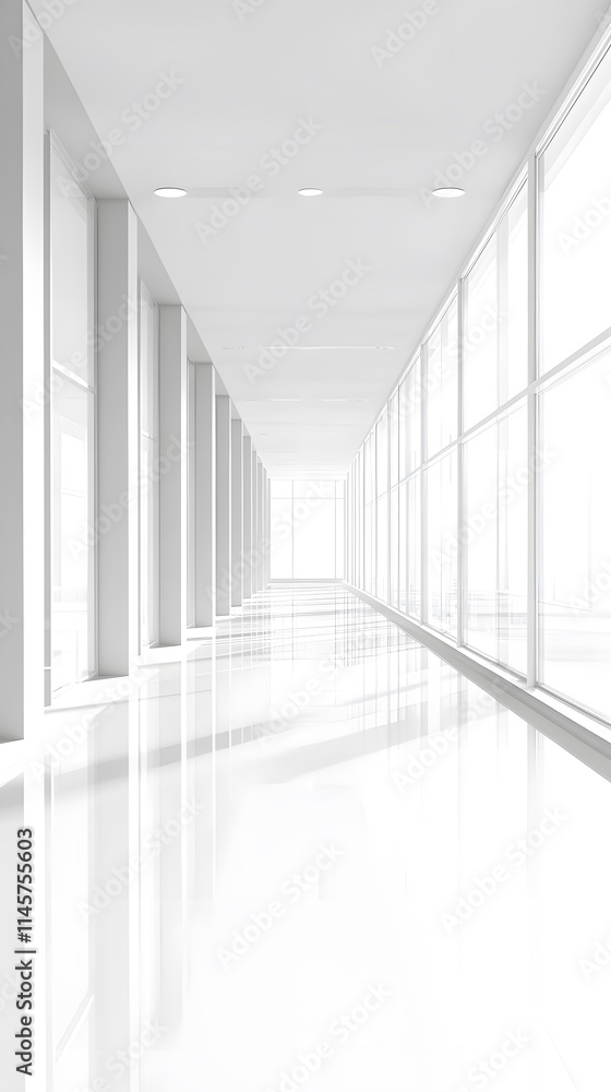 Obraz premium White Corridor with Floor-to-Ceiling Windows
